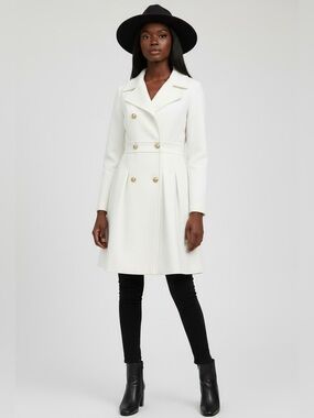 Double-Breasted Cream Fit-and-Flare Coat
